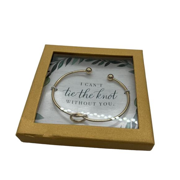 Tie the Knot Bracelet Gold Tone in Box New Wedding Gift Bangle Cuff Proposal - Picture 1 of 12